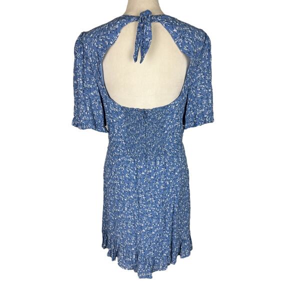 Reformation Alaina Blue Floral Mini Dress Suzette Flutter Sleeves Ruffle Size 10 - Picture 3 of 6